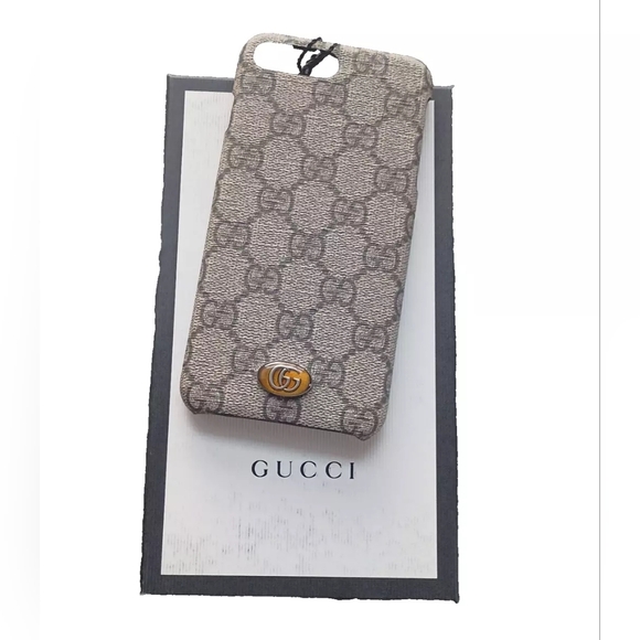 [GUCCI] GG Supreme Monogram Ophidia iPhone 8 Plus Case Beige Canvas NWT & Box - Picture 2 of 5